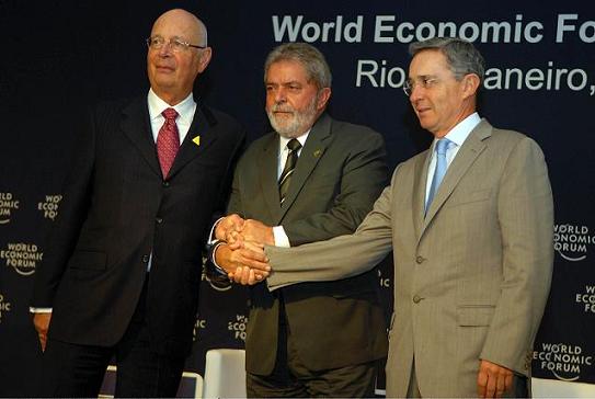 Los Presidentes de Brasil y Colombia con el fundador y Presidente del Foro Económico Mundial, Klaus Schwab