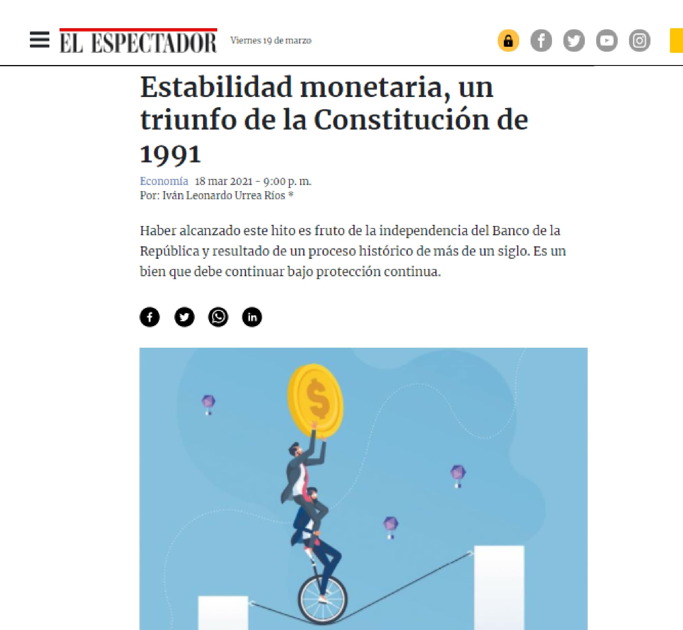 Estabilidad monetaria, un triunfo de la Constitución de 1991 Estabilidad monetaria, un triunfo de la Constitución de 1991