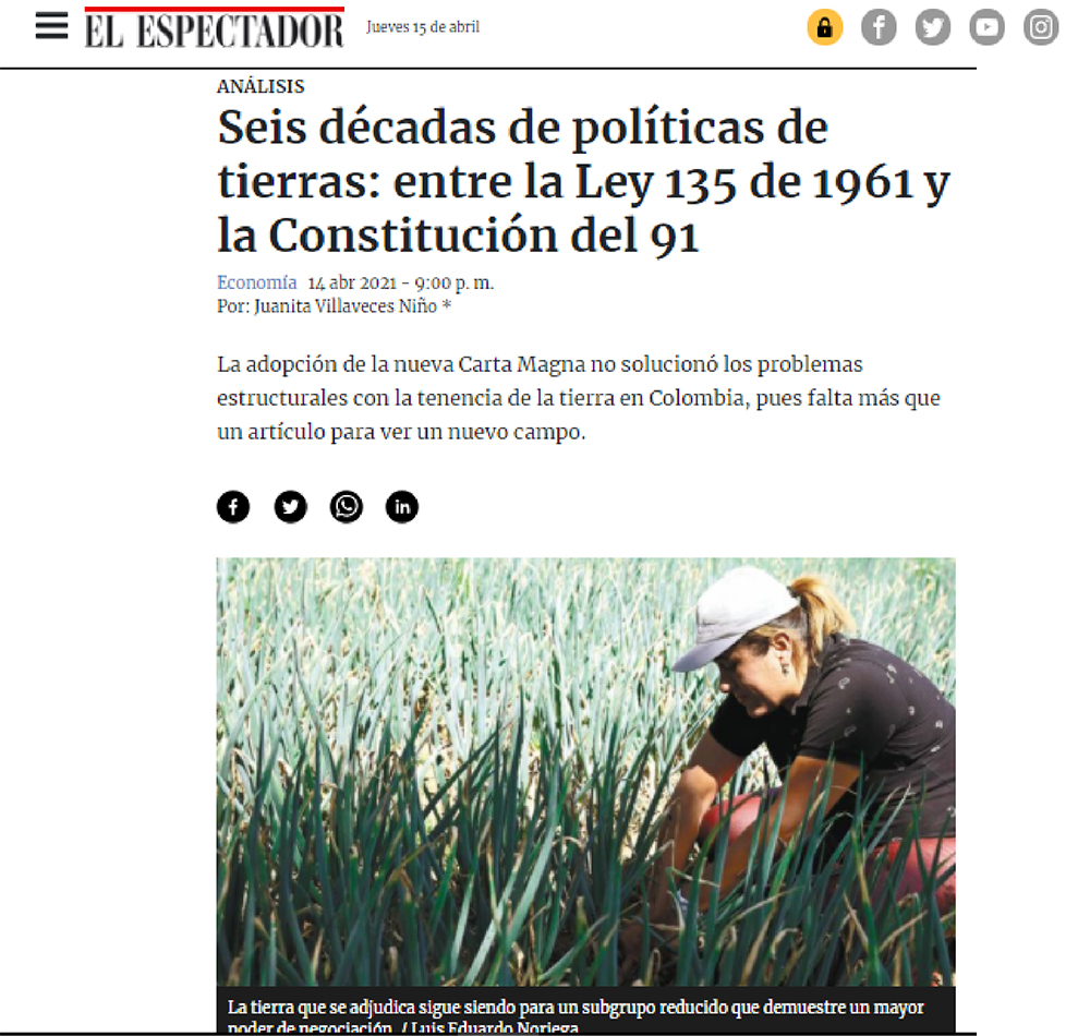 Seis décadas de políticas de tierras: entre la Ley 135 de 1961 y la Constitución del 91 Seis décadas de políticas de tierras: entre la Ley 135 de 1961 y la Constitución del 91