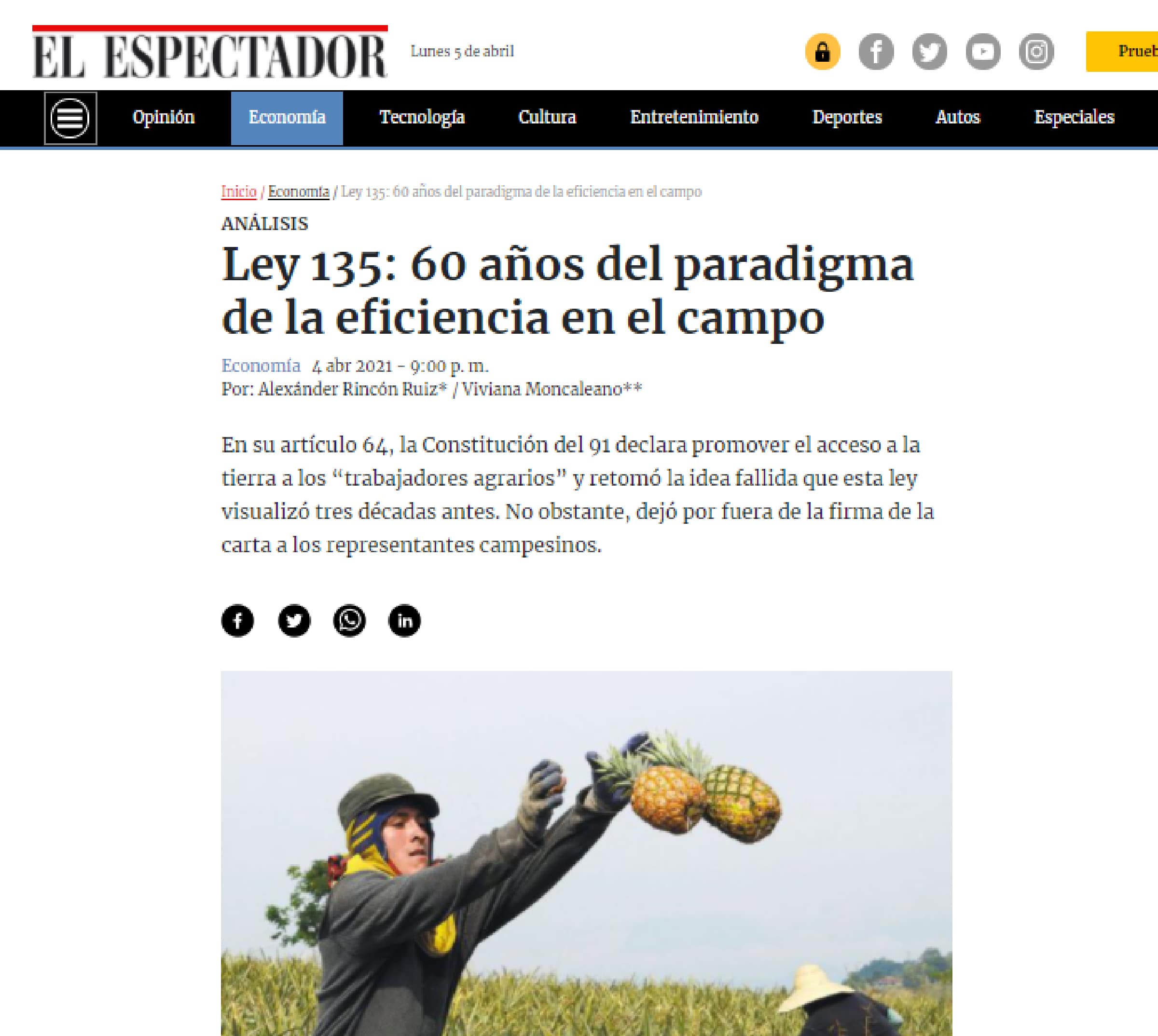 Ley 135: 60 años del paradigma de la eficiencia en el campo Ley 135: 60 años del paradigma de la eficiencia en el campo