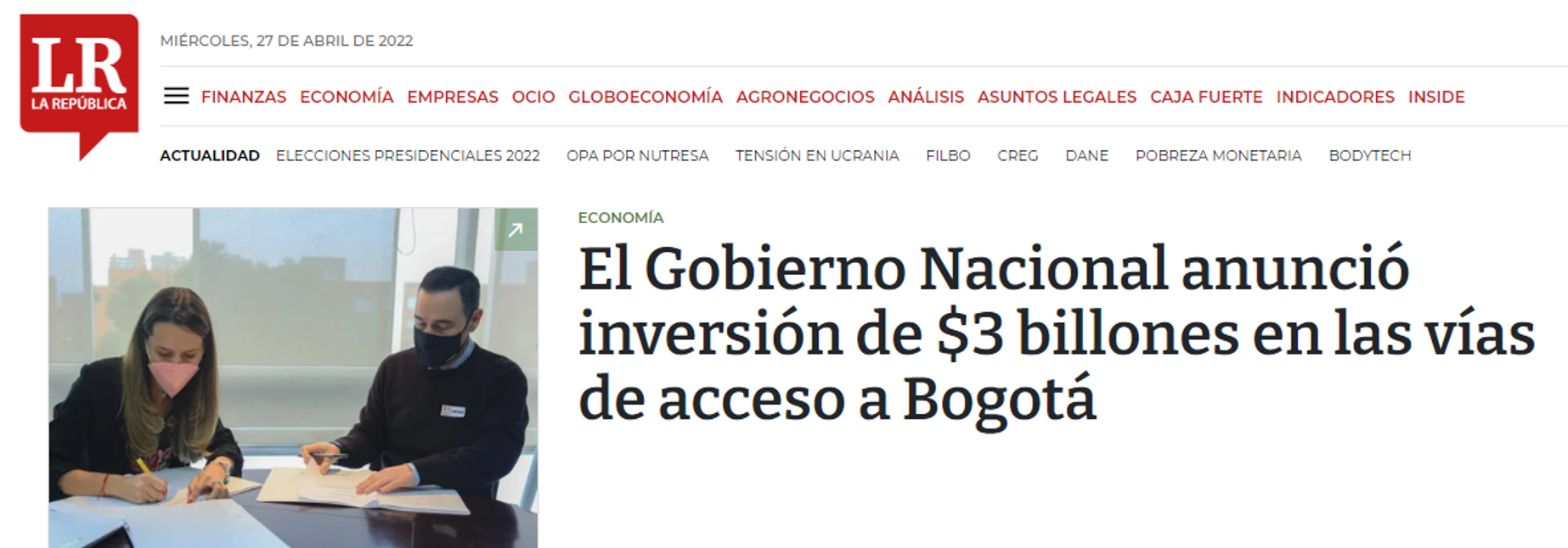 El Gobierno Nacional anunció inversión de $3 billones en las vías de acceso a Bogotá