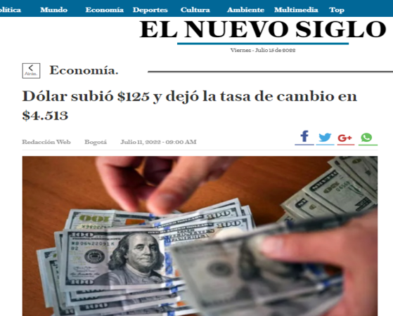 Dólar subió $125 y dejó la tasa de cambio en $4.513 Dólar subió $125 y dejó la tasa de cambio en $4.513
