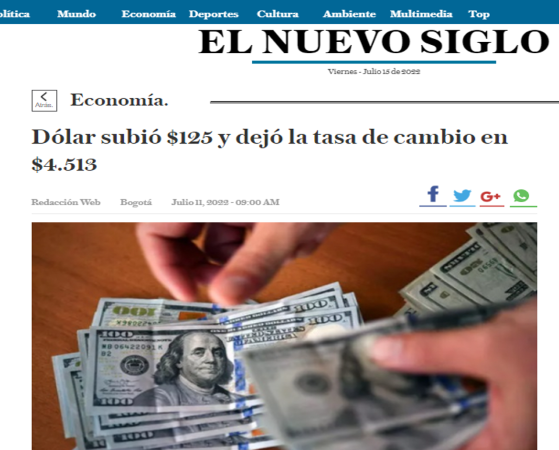 Dólar subió $125 y dejó la tasa de cambio en $4.513