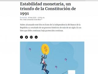 Estabilidad monetaria, un triunfo de la Constitución de 1991