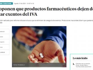 Proponen que productos farmacéuticos dejen de estar exentos del IVA